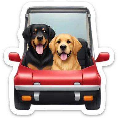 Golden retriever and rottweiller in black cabriolet sticker