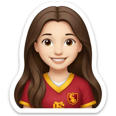 white happy long haired brunette girl in USC song girl outfit sticker