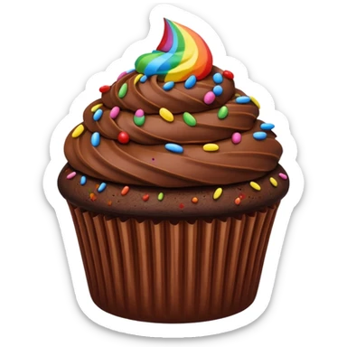 chocolate cupcake with chocolate frosting only, rainbow sprinkles sticker