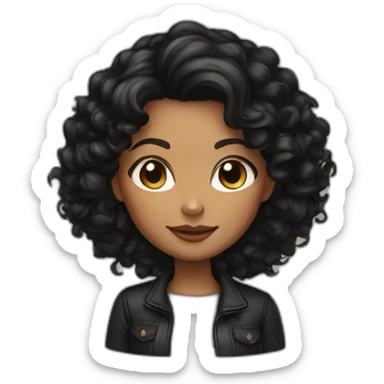 woman light brown skin long black curly hair with black cat sticker