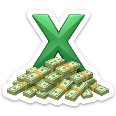 cash pile, make bills rectangular, next to a "10x" factor, looking like 10x CASH PILE, the number 10 and letter x, precede the cash pile, on the same level so it looks like "10x" and to its right, the cash pile sticker