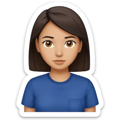  Una donna con una maglietta a mezze maniche blu scuro, i capelli lisci,lunghi,castani scuro e gli  occhi marroni la pelle olivastra sticker