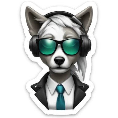A beautiful cyberpunk female Wolf  black tie wearing sunglass and headphones sticker