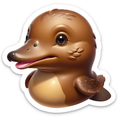 Cinematic Cute Platypus Portrait Emoji, Head tilted playfully and inquisitively, featuring a glossy brown fur with a charming, flat duckbill and round, sparkling eyes brimming with quirky wonder, Simplified yet irresistibly adorable features, highly detailed, glowing with a warm, friendly glow, high shine, affectionate and whimsical, stylized with a touch of aquatic playfulness, bright and endearing, soft glowing outline, capturing the essence of a mischievous yet lovable platypus, so playful it feels like it could waddle out of the screen into your arms! sticker