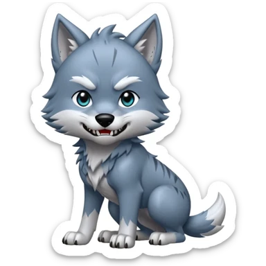 Toony Chibi bluish-silvery Cool Edgy Scarred Badass Ginga Nagareboshi Gin/Silver Fang the wolf (full body) (feral) (4 legs) (canine) with 3 slash marking scars on his forehead  sticker