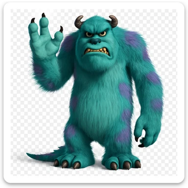 Edit the blue monster's face to have an angry expression. Keep the picture quality, color, and style the same. Only change the facial expression to angry. sticker