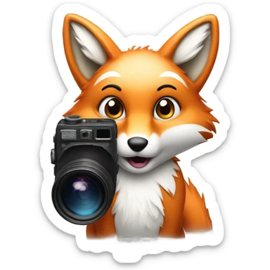 photorealistic detailled kawaii fox taking photo sticker