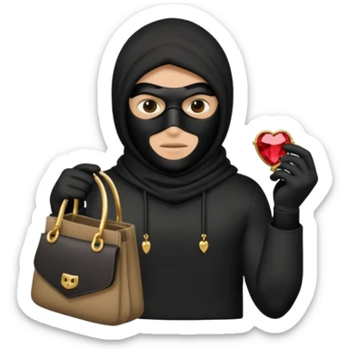 Thief with black mask and stolen jewelry bag sticker