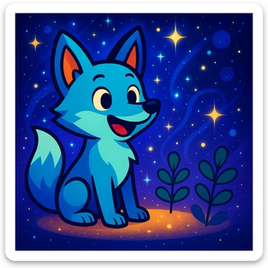 Add a magical, sparkling fantasy background with glowing elements, keeping the playful and vibrant cartoon style. sticker