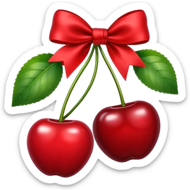 two cherries connected with a bow sticker