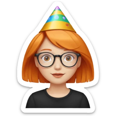 party hatted orange haired girl glasses sticker