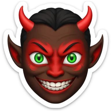 evil person with devilish smile and black face and green eyes sticker