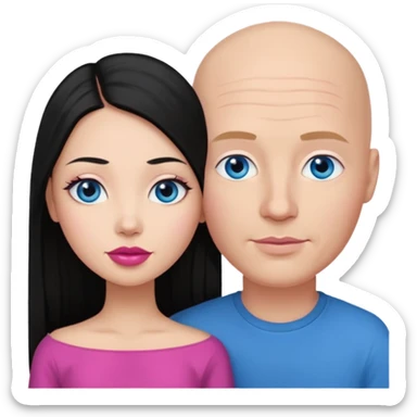 Bald white man blue eyes in love with Filipina woman with long hair and dark eyes and pink lips sticker