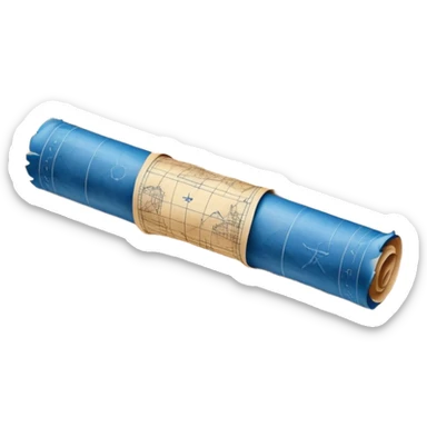 blue blueprint plan with white drawings like a treasure map sticker
