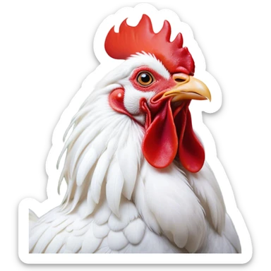 Cinematic Cute Yawning White Rooster Portrait Emoji, Head tilted slightly with a dramatic, wide-open yawn, showcasing a soft, downy white plumage with a crisp red comb and drooping wings, round eyes barely open in drowsy contentment, Simplified yet irresistibly adorable features, highly detailed, glowing with a soft, cozy glow, high shine, relaxed yet expressive, stylized with a touch of whimsy, bright and endearing, soft glowing outline, capturing the essence of a sleepy yet affectionate rooster, so drowsy it feels like it could stretch out of the screen and curl up for a nap! sticker