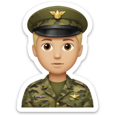 a soldier with short blonde hair in camo male sticker