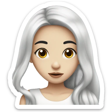 Pale girl with long black hair sending a kiss sticker