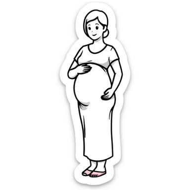happy pregnant woman in second trimester, showing baby bump sticker