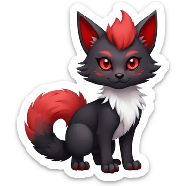 Kawaii dark edgy black and red fantasy ethereal anthro fursona Fakemon with tufted tail  sticker