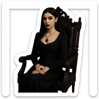 Change the image to a sitting pose of a gothic girl sitting on a gothic chair with an elegant posture. Preserve the transparent background. The style should remain gothic and elegant. sticker