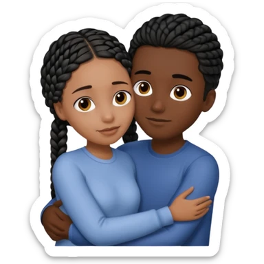 dark skin, black girl with black braids hugging her white boyfriend with straight parted brown hair and olive skin sticker