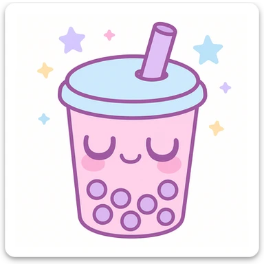 kawaii style pink bubble tea cup sleeping, looking dumb sticker
