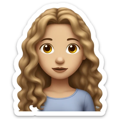 sleepy girl with grey eyes, light skin and long brown wavy hair  sticker
