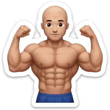 White skin, Shirtless, brown hairy chest, Bodybuilder, big biceps and shoulders. Bald head sticker