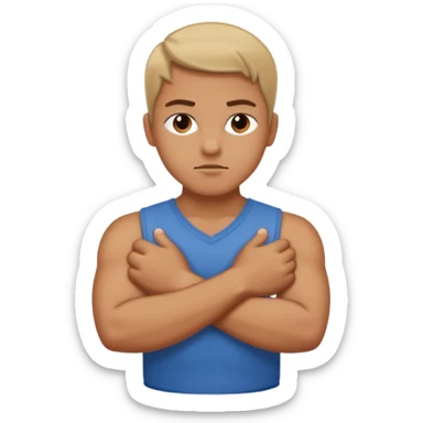 iOS-style 3D emoji: a stern-faced person with arms crossed in an X shape in front of their chest, body leaning slightly forward sticker