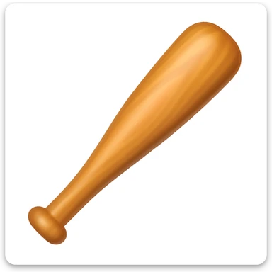 Create a baseball bat emoji exactly like the reference image in iOS emoji style. The bat should have a smooth, shiny wood texture and a classic bat shape with no hand visible. Add a slight blush to the bat. The style should reflect the iOS emoji aesthetic. sticker