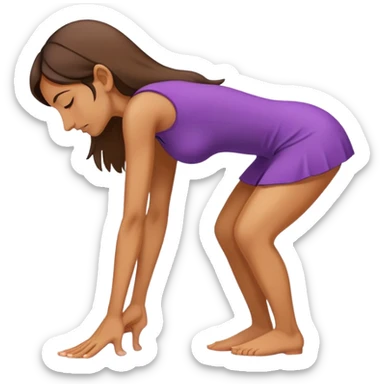 Woman bowing while standing on a huge nose sticker