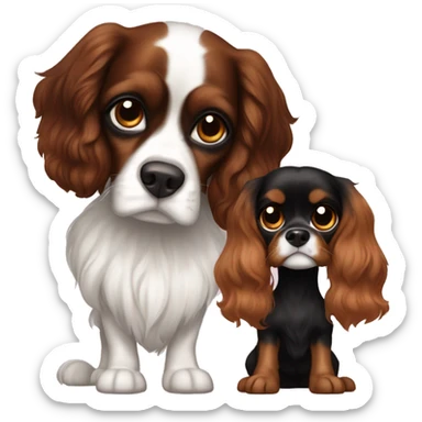 One Blenheim Cavalier and one black and brown cavalier with heart eyes sticker