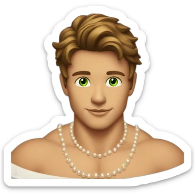 Posh-muscle-boy-brown-hair-green-eyes-pearl-necklace-in-golden-bathtub sticker