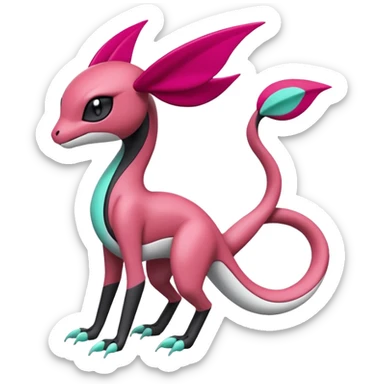 Magenta, black and white Meloetta-Salamence-Virizion-Gorebyss-Salazzle-Pokémon-Fakémon-creature-fusion-hybrid sticker