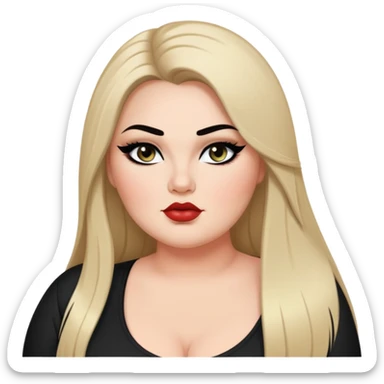 big plus size, long straight hair, baddie,pretty, makeup, black eyeliner, long hair sticker