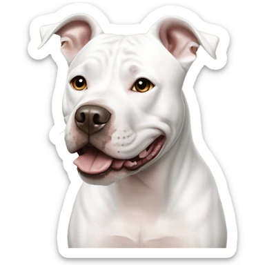 Smiling White American Staffordshire terrier with light gray/brown patches by only her left ear and blue eyes sticker