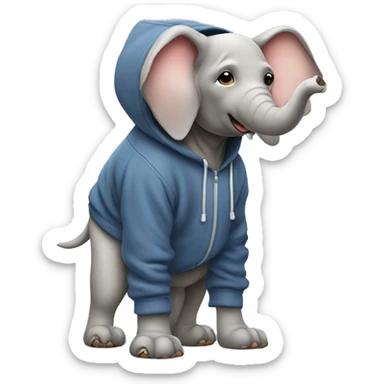 Dog wearing a hoodie and hat and elephant standing on his legs right next to him￼ sticker