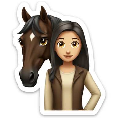 Dark brown arabian horse with girl sticker