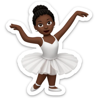 Make her a ballerina with dark skin and curly black hair in the style of apple emojis, no background. sticker