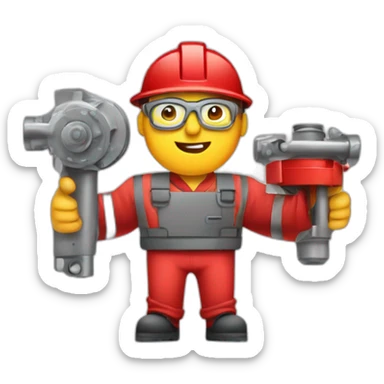 Industrial professional senior mechanical assembler working on the assembly of heavy machinery with a red outfit sticker