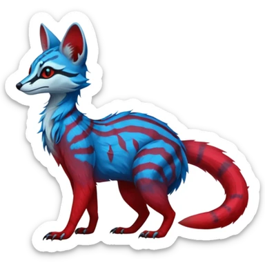 Feral Rare Fantasy vibrant dark shady shaded detailed cyan-cobalt-blue-crimson-red-gradients-colored colorful Vernid-Sergal-Genet-Trico-species by LiLaiRa, random markings, tufted tail, tufted ears, full body sticker