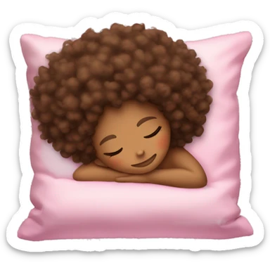 Light Brown skinned pretty girl with shoulder-length curly coily messy afro sleeping on a pink pillow sticker