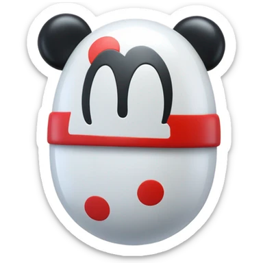 Very shiny full body pill capsule head with puffy body and welcoming waving Mickey Mouse arms braun Japanese inspired Anpanman with big boots and antennae red and white colors only sticker