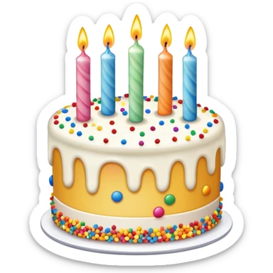 colorful birthday cake with lit candles and decorations sticker