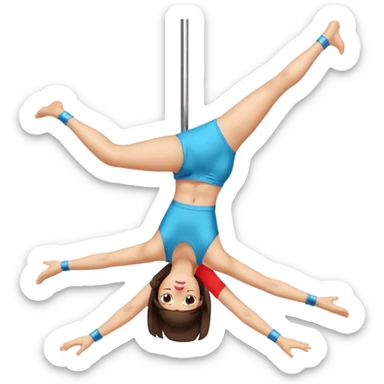 brunette with short hair (bob) and light skin pole dancing (hanging upside down) sticker