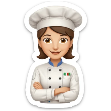 Italian woman chef in her 40's smiling wearing a chef uniform sticker
