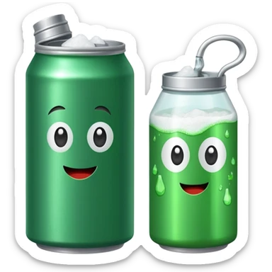 Green Soda can on left and Salt Jug on right sticker