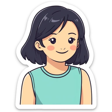 smiling girl with black hair sticker