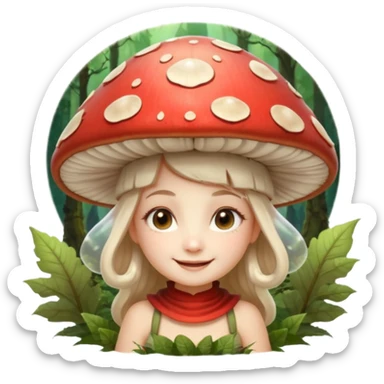 mushroom fairy portrait, head and shoulders only, wearing a large mushroom cap hat, tiny glowing wings visible behind shoulders, cute magical smile, forest fantasy vibe, 3D cartoon, mobile game icon style, clean background, no text, no watermark

 sticker
