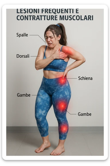 donna con infortuni e contratture frequenti in 3D realistica, donna dolorante immagine medica in italiano  sticker